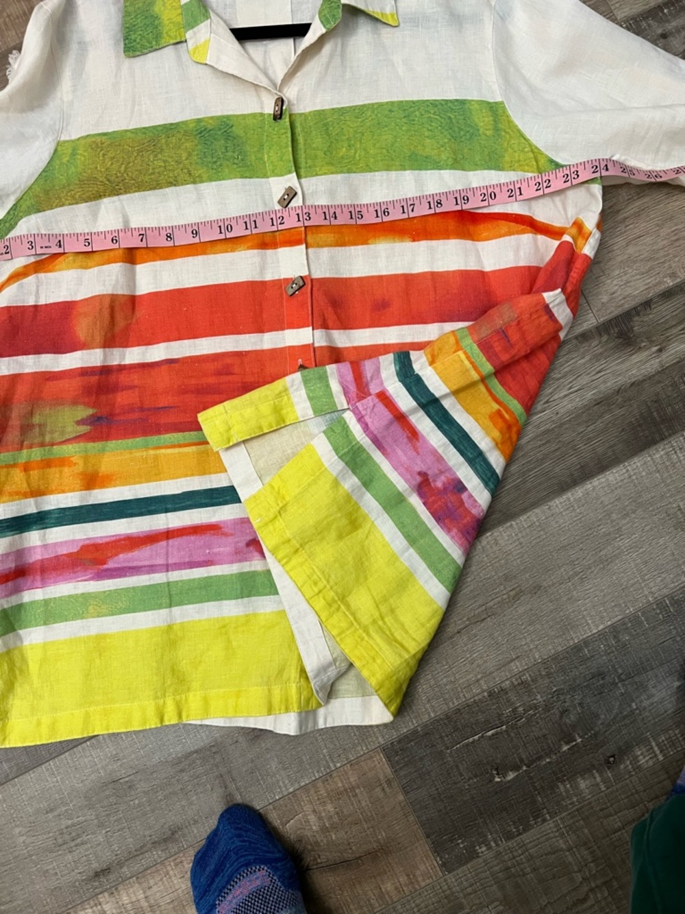 John Mark Hello Sunshine linen Multicolor Striped Button-Down Shirt Sz XL EUC - Picture 8 of 10
